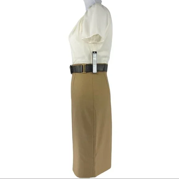 Tahari ASL Women's NWT Tan Kim Silk Pencil Business Career Dress Size 2/C33